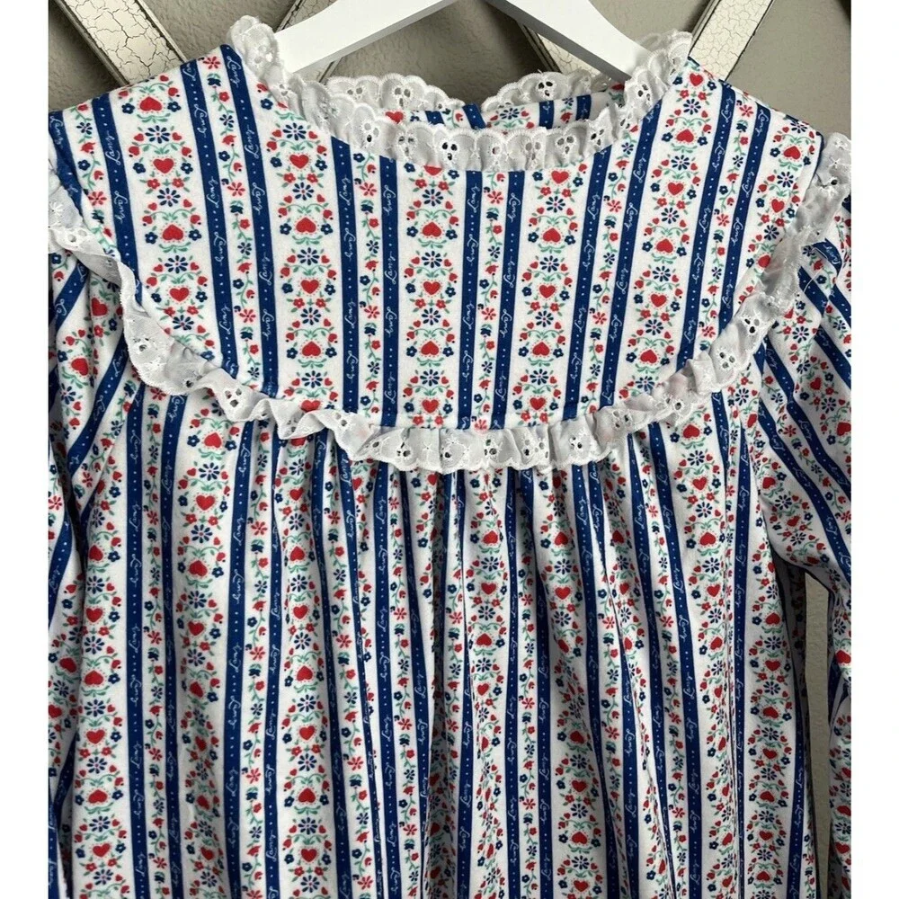 Nice! Lanz of Salzburg Girls XL 14/16 Nightgown Blue Red Floral/Heart Lace Trim